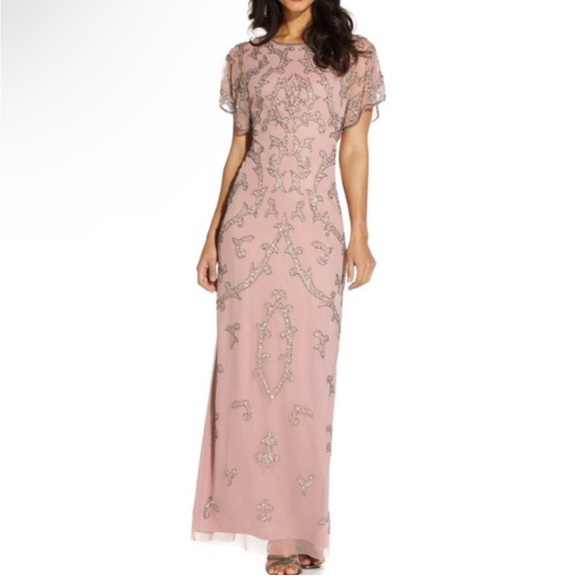 ADRIANNA PAPELL Womens Sequined Dolman Sleeve Crew Neck Full-Length Formal Gown - Picture 1 of 10